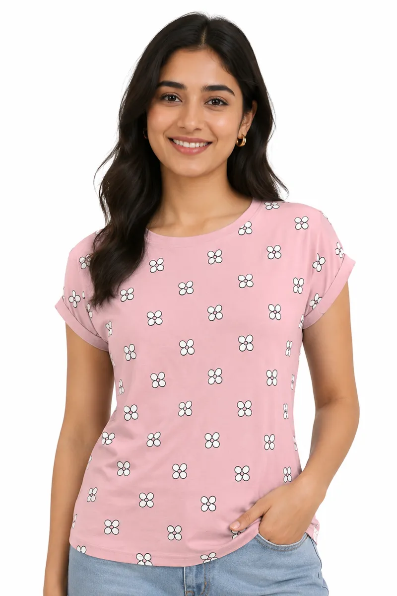Cotton Blend Floral Printed T-Shirt for Women
