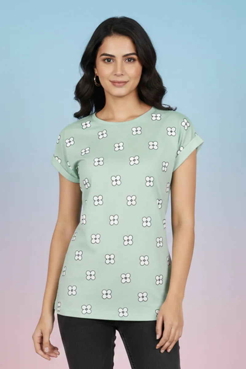 Cotton Blend Floral Printed T-Shirt for Women 010434XLLIGGRE