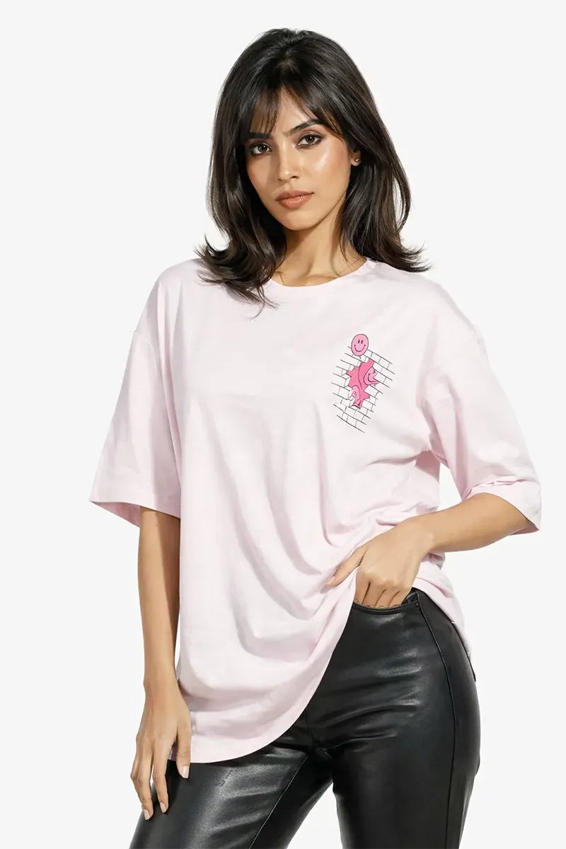 Cotton Blend Graphic Printed T-Shirt for Women 010441XXLBABPIN