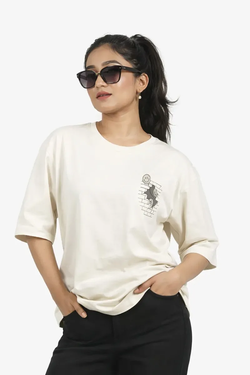 Cotton Blend Graphic Printed T-Shirt for Women 010441XXLCRE