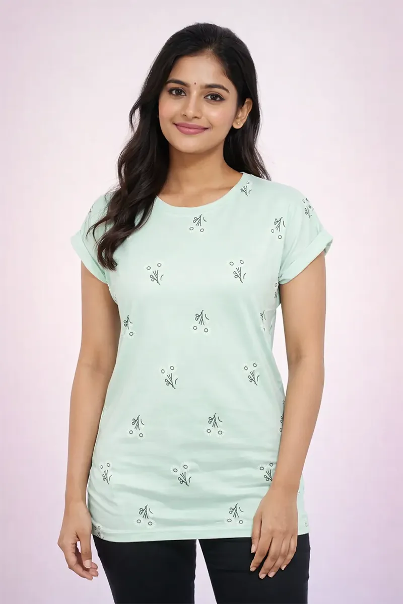 Cotton Blend Floral Printed T-Shirt for Women 010443XLLIGGRE