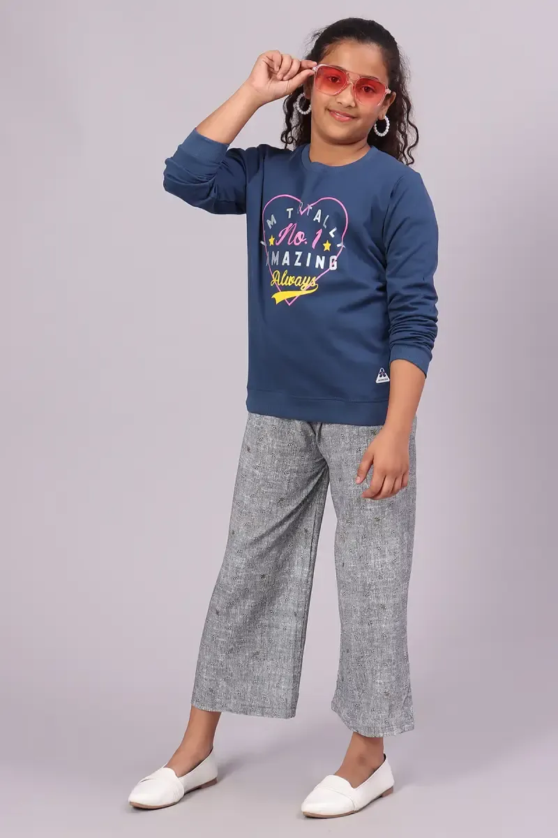 Cotton Typographic Printed Sweatshirt for Girl (10- 16 Yrs)
