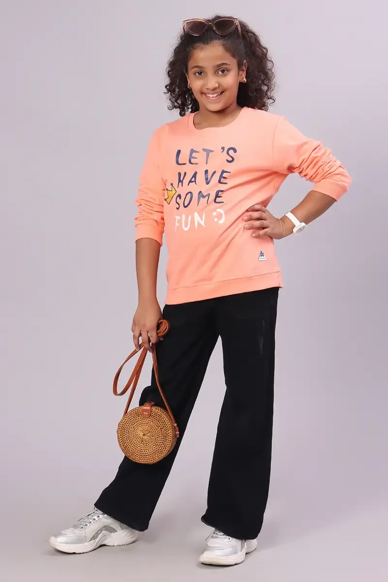 Cotton Typographic Printed Sweatshirt for Girl (10- 16 Yrs)