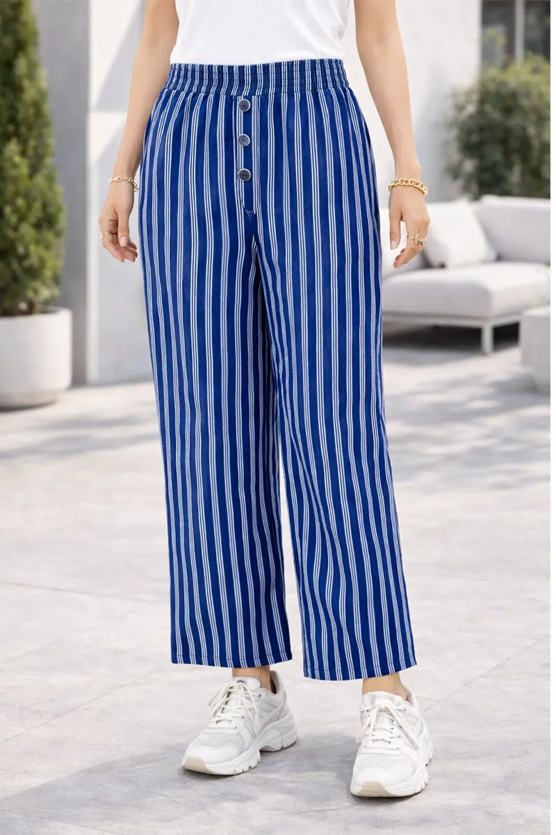 Cotton Blend Striped Palazzo for Women