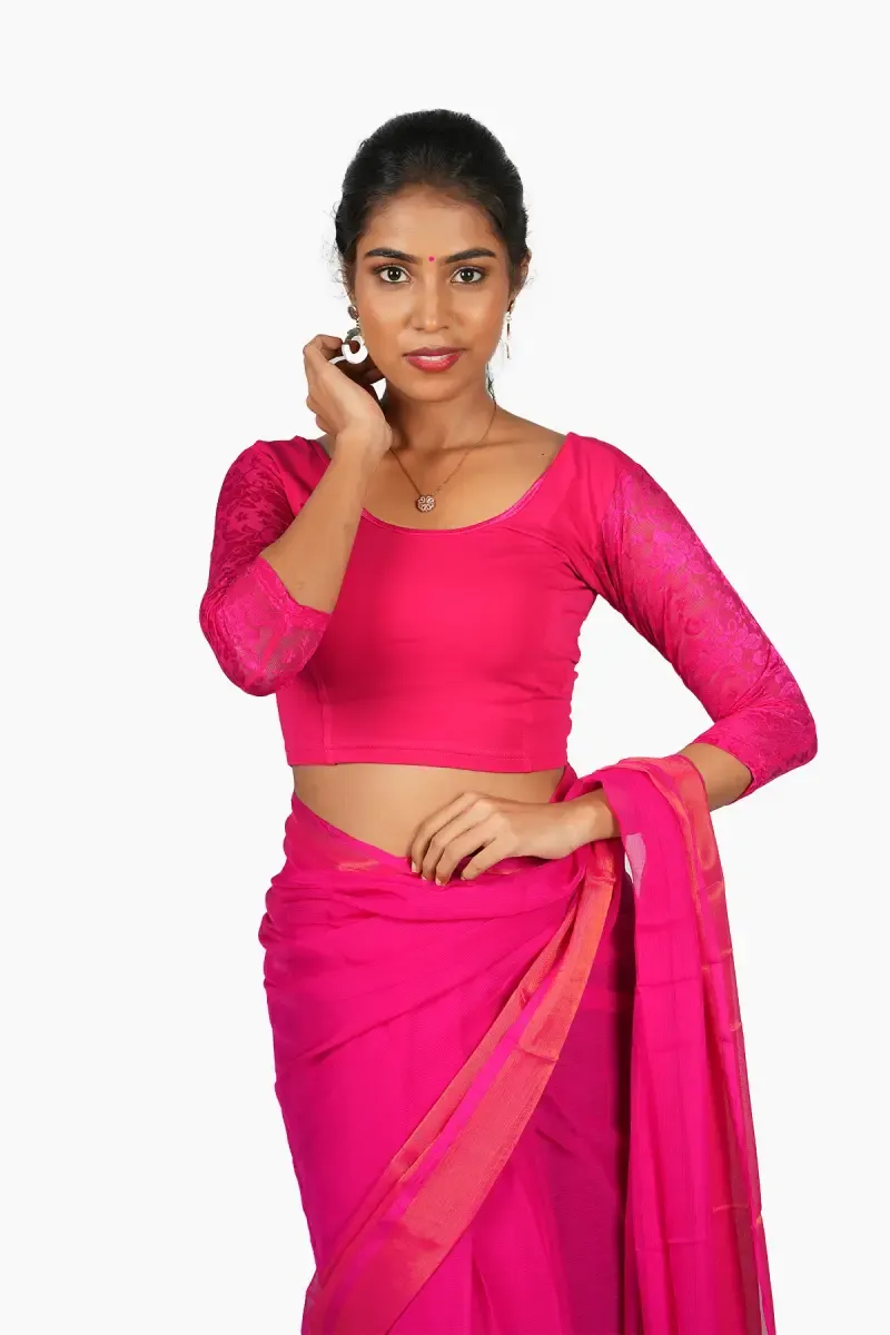 Cotton Lycra Netted Sleeve Readymade Blouse for Women