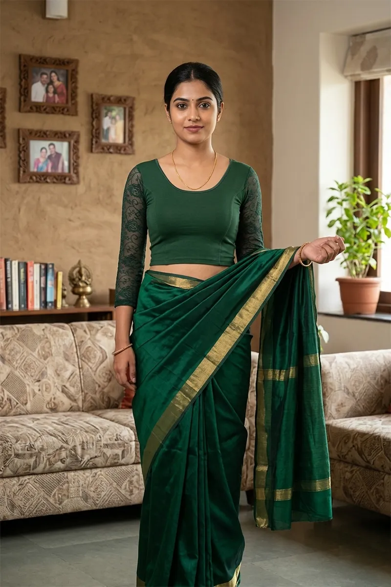 Cotton Lycra Netted Sleeve Readymade Blouse for Women
