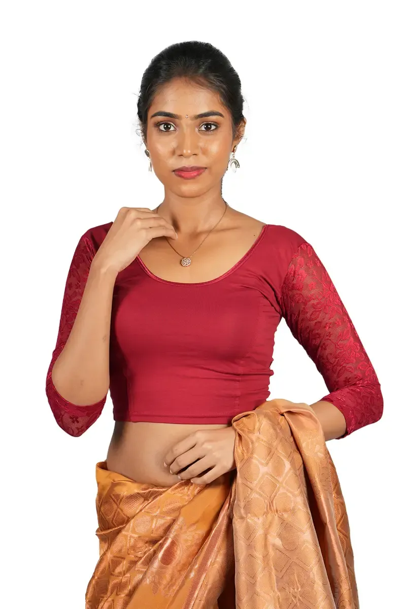 Cotton Lycra Netted Sleeve Readymade Blouse for Women 010547MARFRESIZ(L/