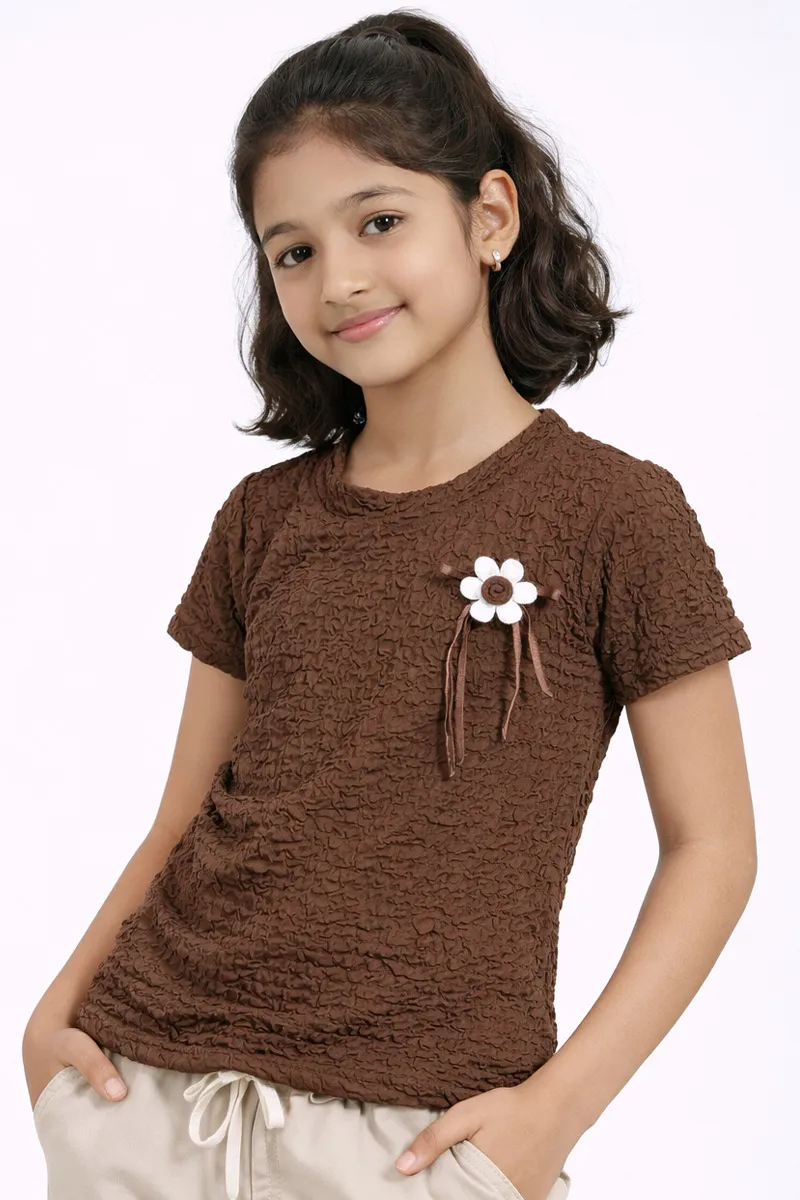 Cotton Lycra Blend Solid T-Shirt for Girl (2 - 14 Yrs)