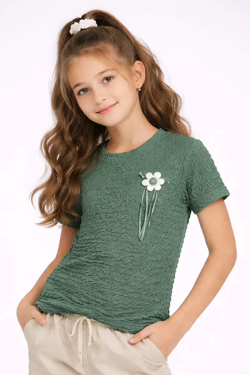 Cotton Lycra Blend Solid T-Shirt for Girl (2 - 14 Yrs)
