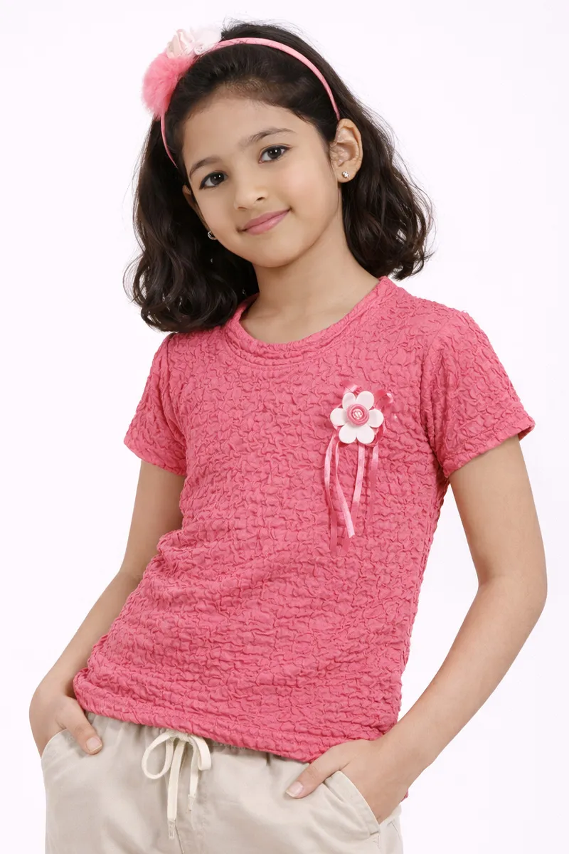Cotton Lycra Blend Solid T-Shirt for Girl (2 - 14 Yrs)