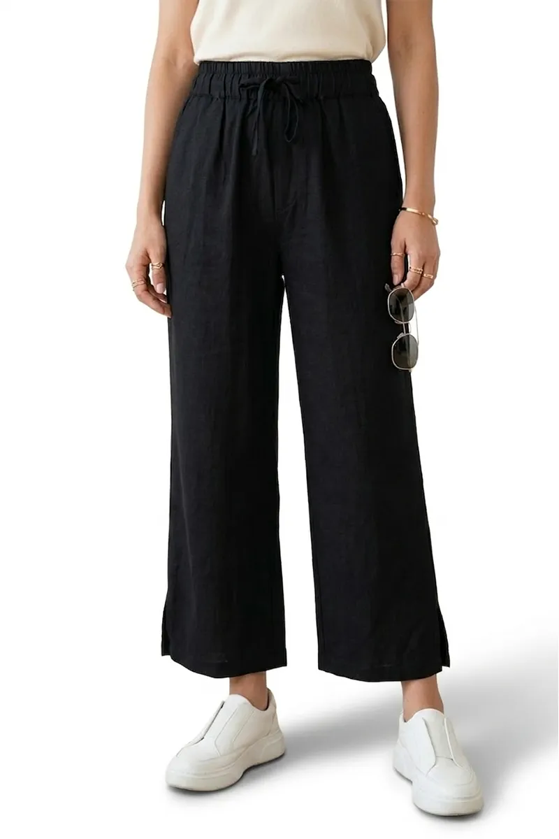 Cotton Blend Solid Palazzo for Women 010571BLAM