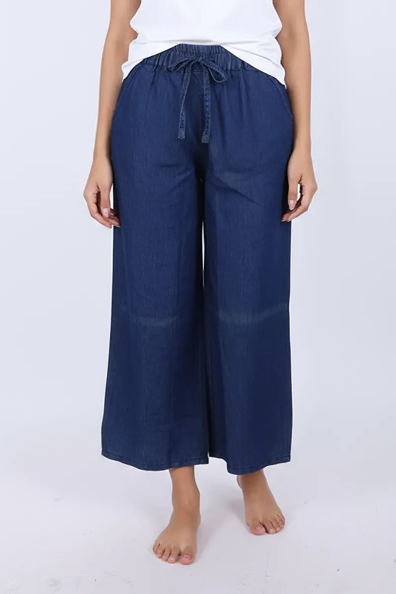 Denim Solid Palazzo for Women 010578NAVBLUXXL