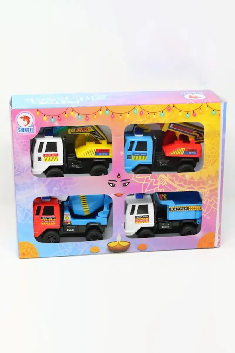 Plastic Pull Back Truck Toy Vehicle - 4 Pcs