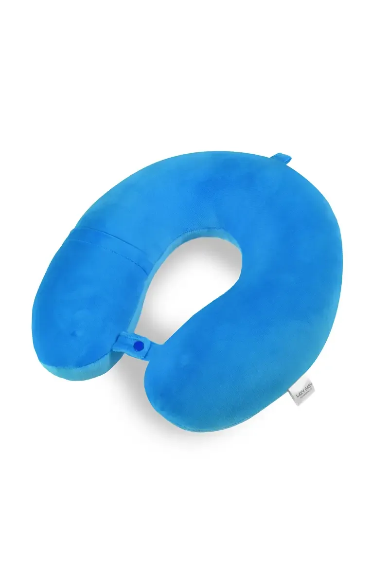 Cotton Polyester Fibre Hook & Loop Neck Baby Pillow (Dark Blue)