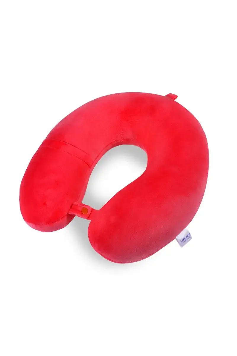 Lazy Baby Cotton Polyester Fibre Hook & Loop Neck Baby Pillow (Red)  010886RED