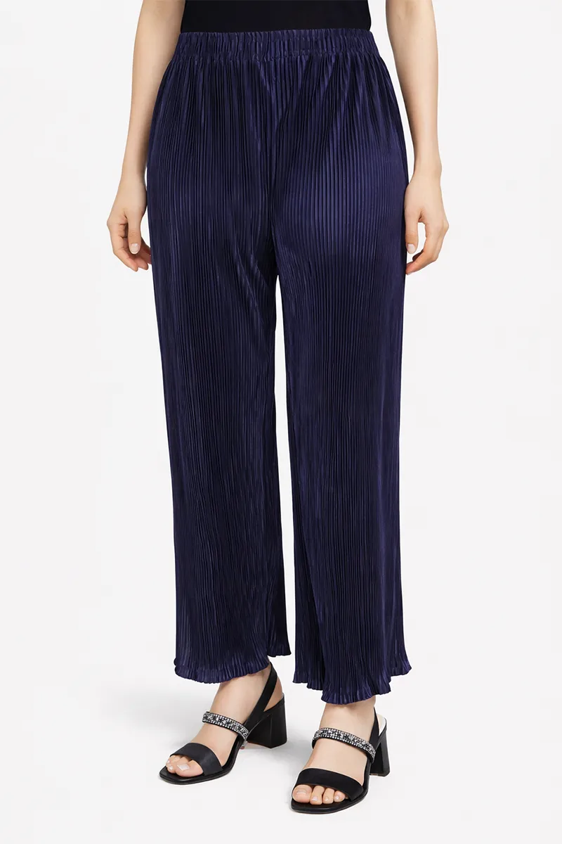 Rayon Solid Flared Palazzo for Women 010938NAVBLUM