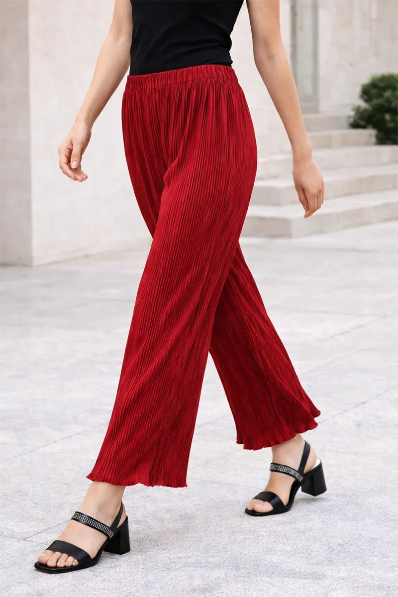 Rayon Solid Flared Palazzo for Women 010938REDXL