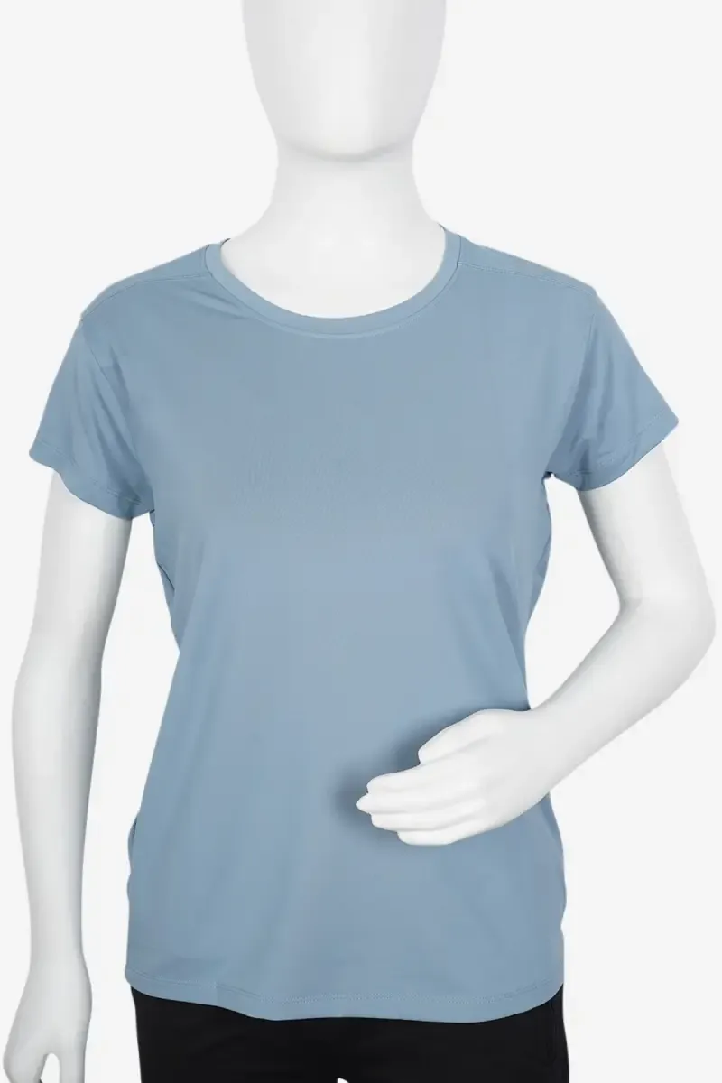 Cotton Blend Solid T-Shirt for Women 010945LSTEBLU