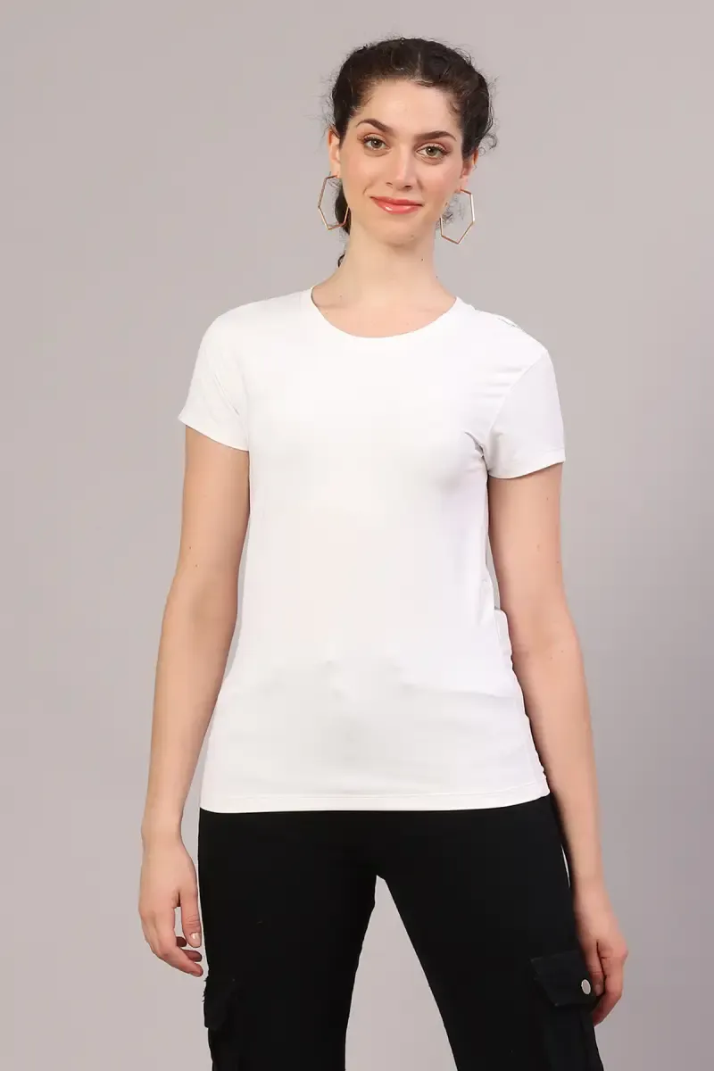 Cotton Blend Solid T-Shirt for Women 010945LWHI