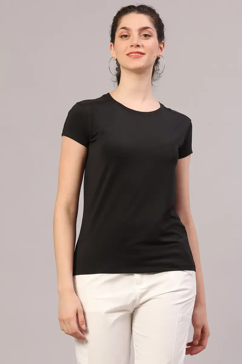 Cotton Blend Solid T-Shirt for Women 010945MBLA
