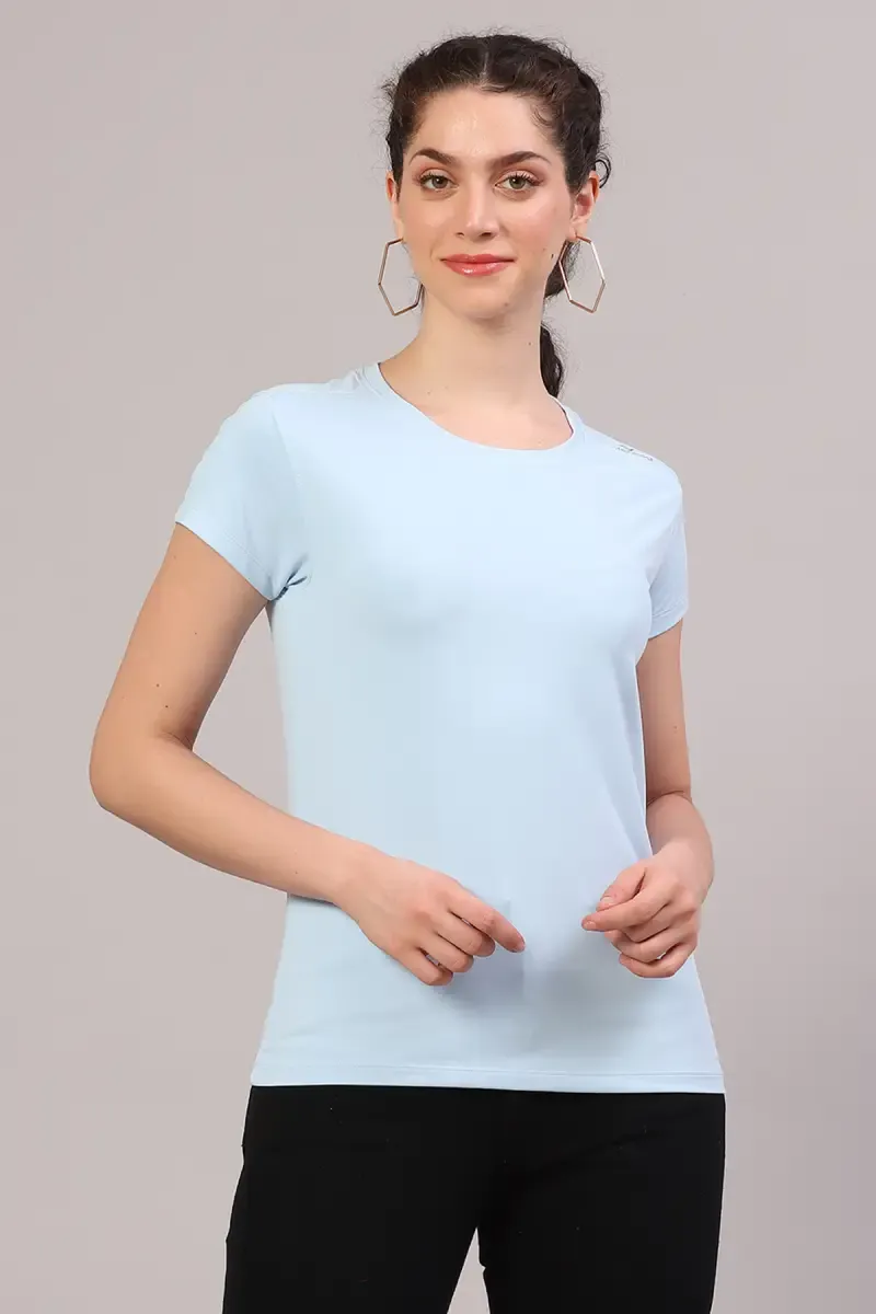 Cotton Blend Solid T-Shirt for Women 010945XLLIGBLU