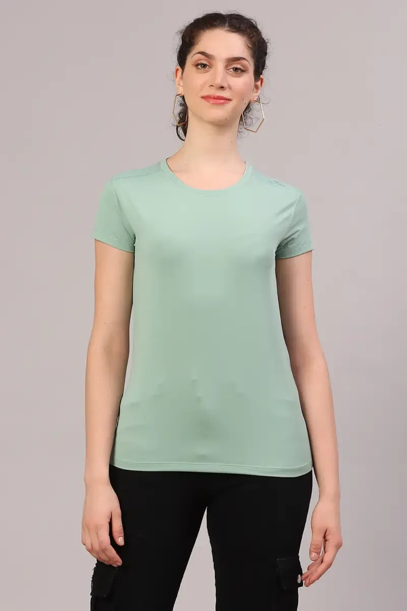 Cotton Blend Solid T-Shirt for Women 010945XLLIGGRE