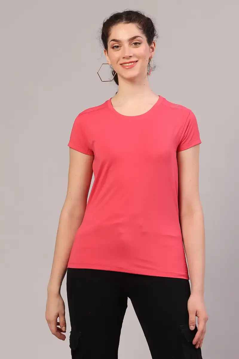 Cotton Blend Solid T-Shirt for Women 010945XLPIN