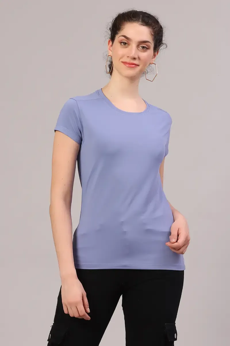 Cotton Blend Solid T-Shirt for Women 010945XLPUR