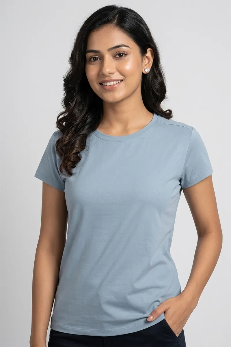 Cotton Blend Solid T-Shirt for Women 010945XLSTEBLU