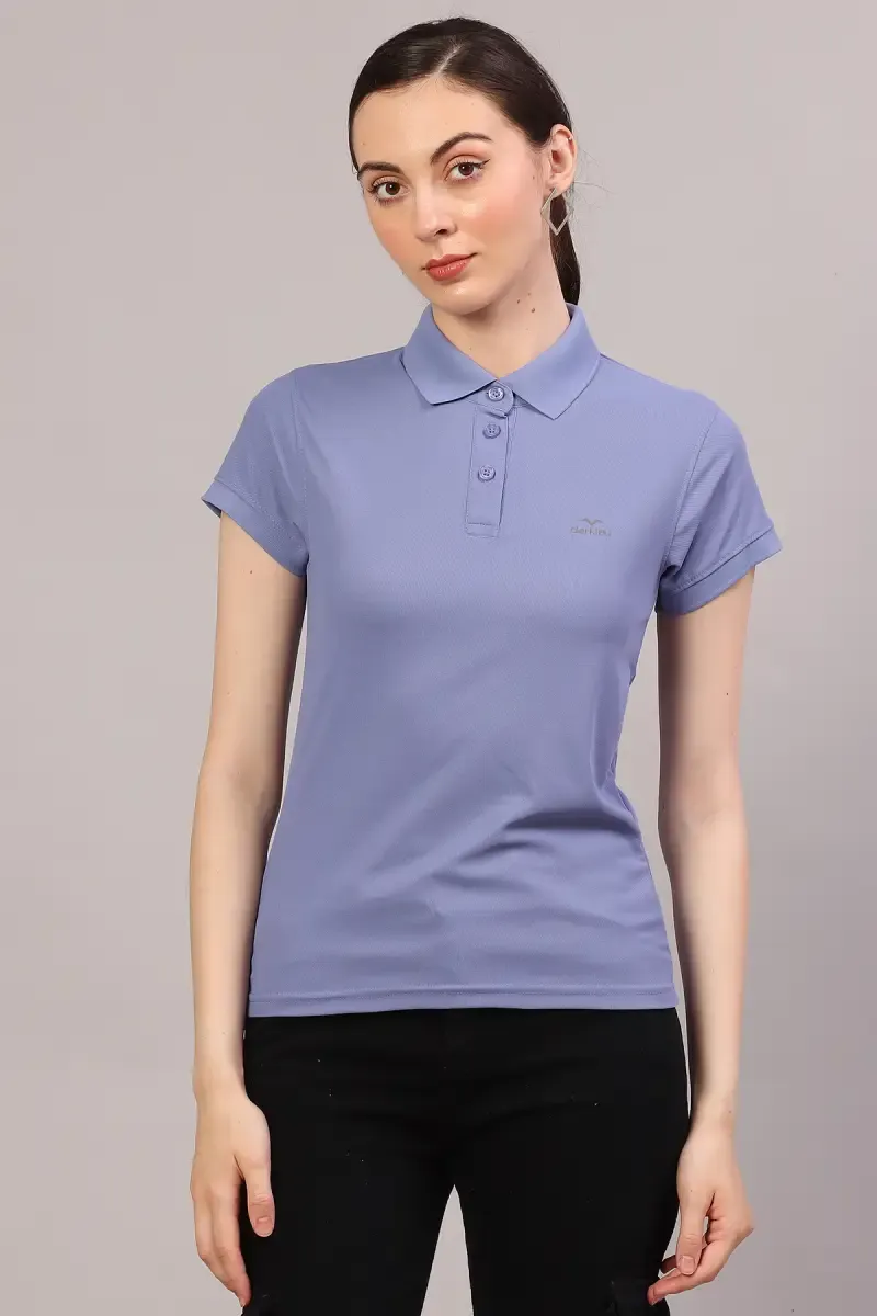 Cotton Blend Solid Polo T-Shirt for Women
