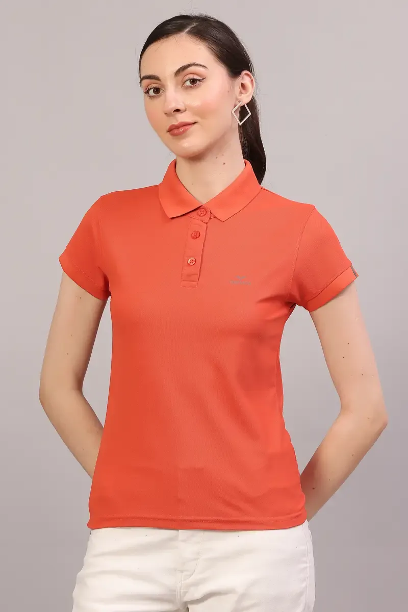 Cotton Blend Solid Polo T-Shirt for Women
