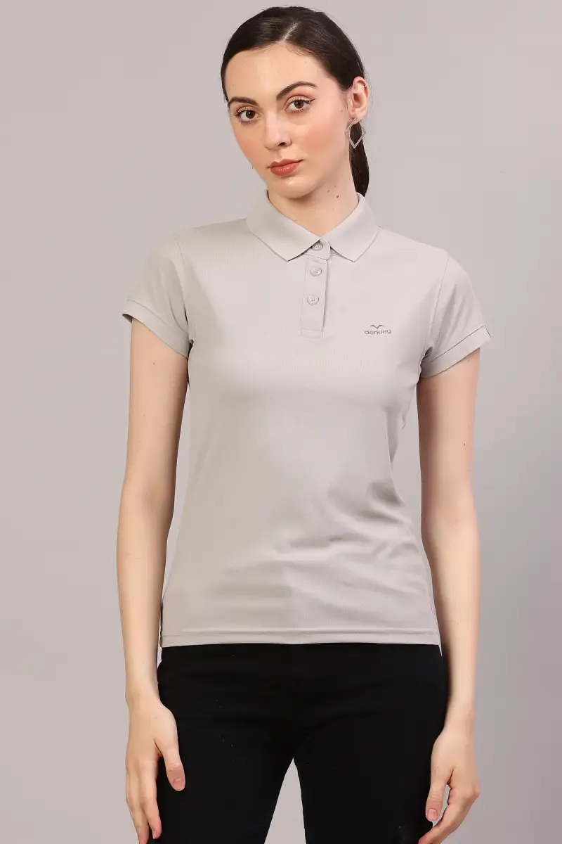Cotton Blend Solid Polo T-Shirt for Women
