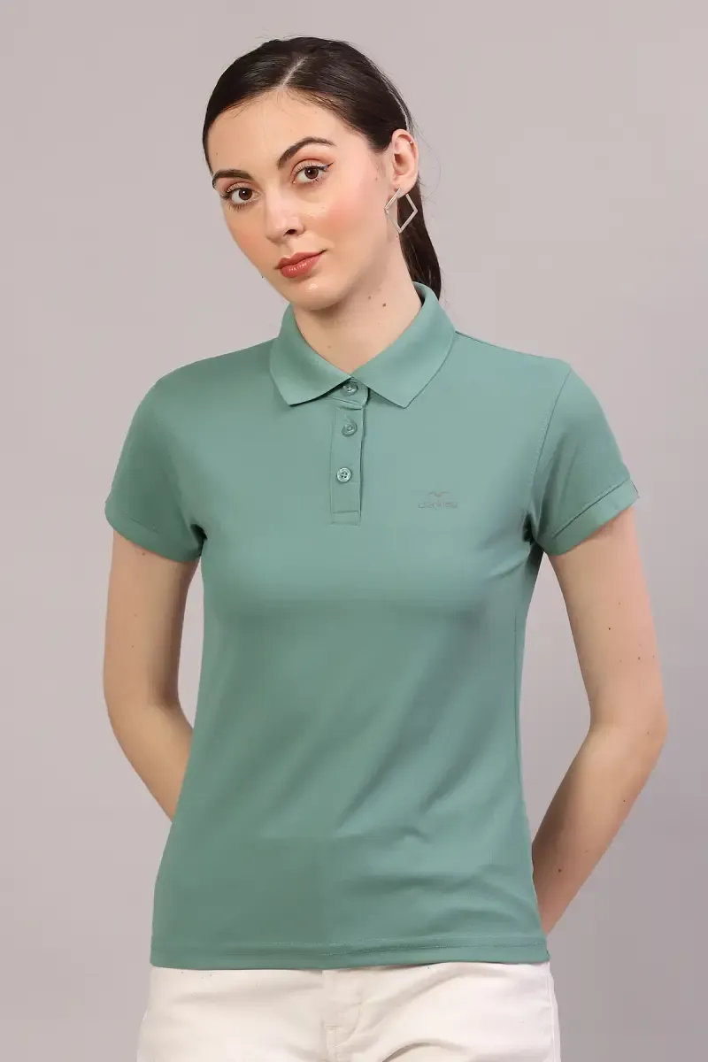 Cotton Blend Solid Polo T-Shirt for Women