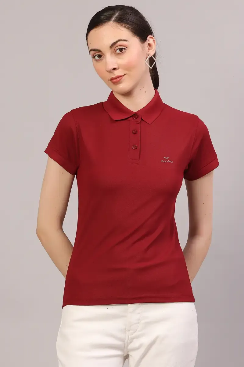 Cotton Blend Solid Polo T-Shirt for Women