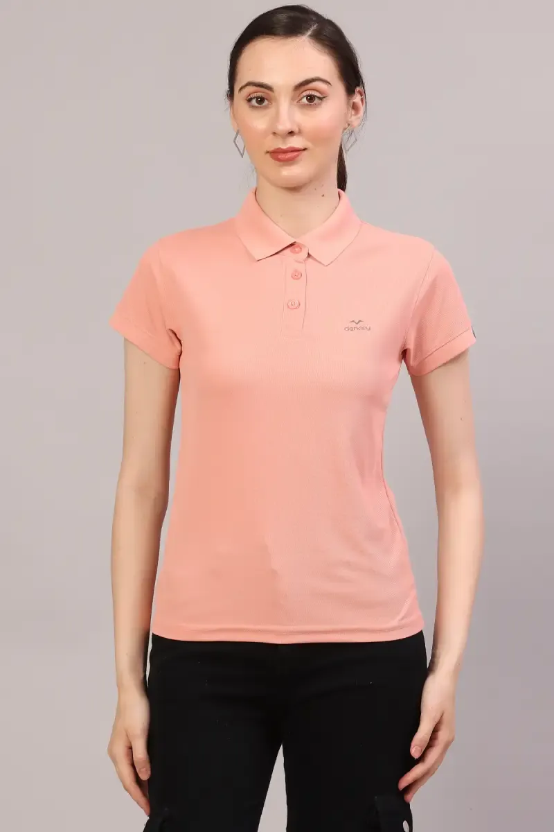 Cotton Blend Solid Polo T-Shirt for Women
