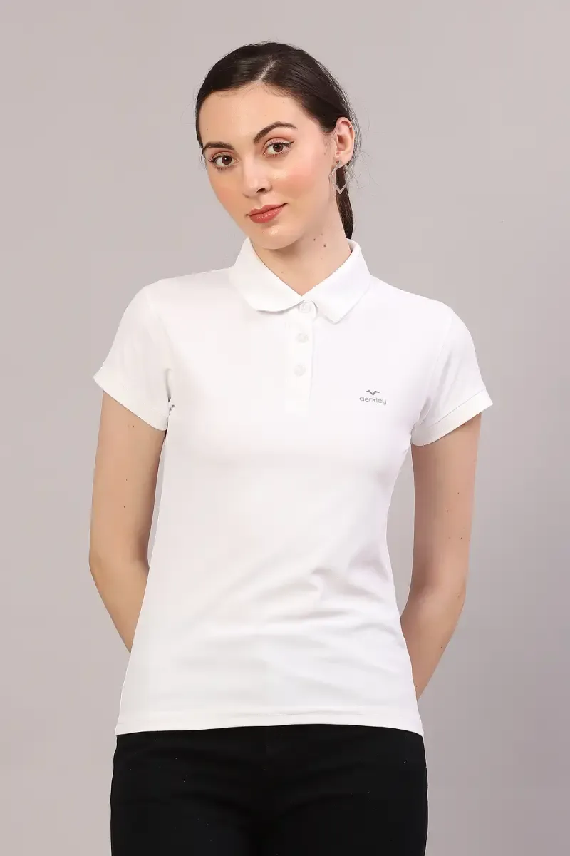 Cotton Blend Solid Polo T-Shirt for Women