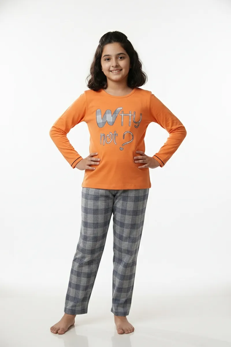 Girl's Cotton Printed Pyjama Set 010972ORA1012YRS