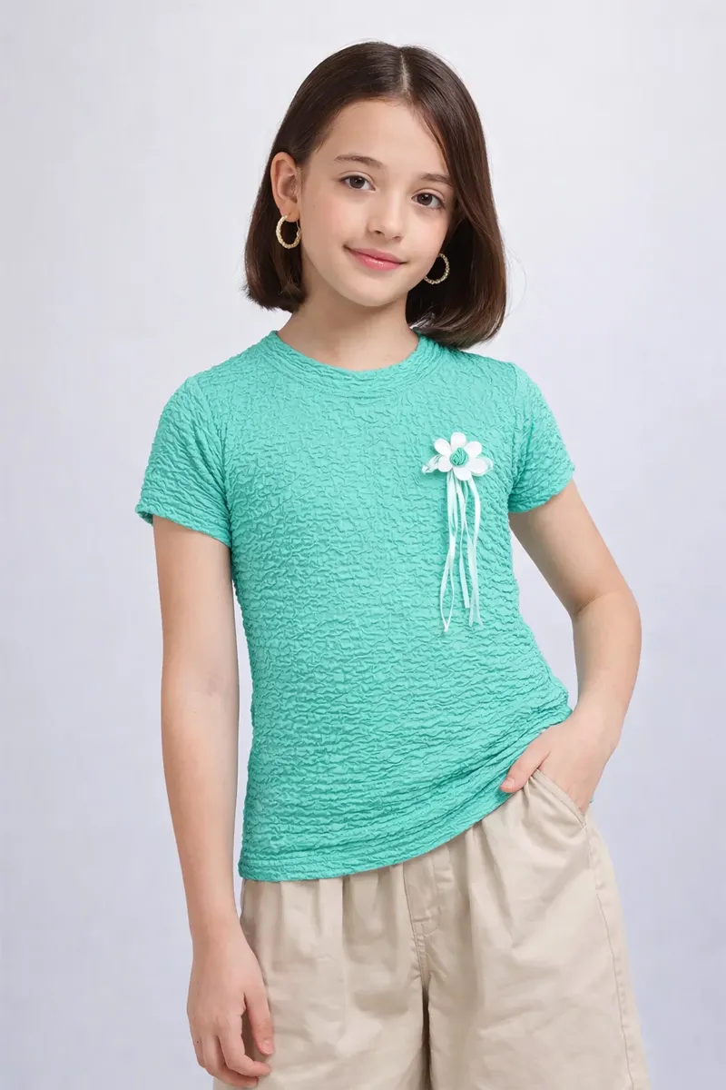 Cotton Blend Solid T-Shirt for Girl (2-14 Yrs) 01101523YRSGRE