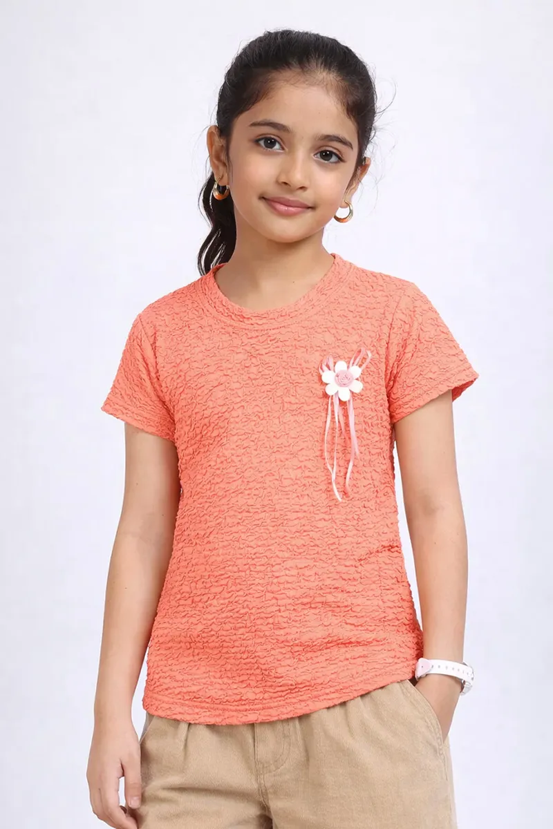 Cotton Blend Solid T-Shirt for Girl (2-14 Yrs) 01101523YRSPEA