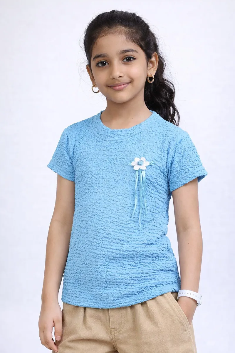 Cotton Blend Solid T-Shirt for Girl (2-14 Yrs) 0110151213YRSSKYBLU