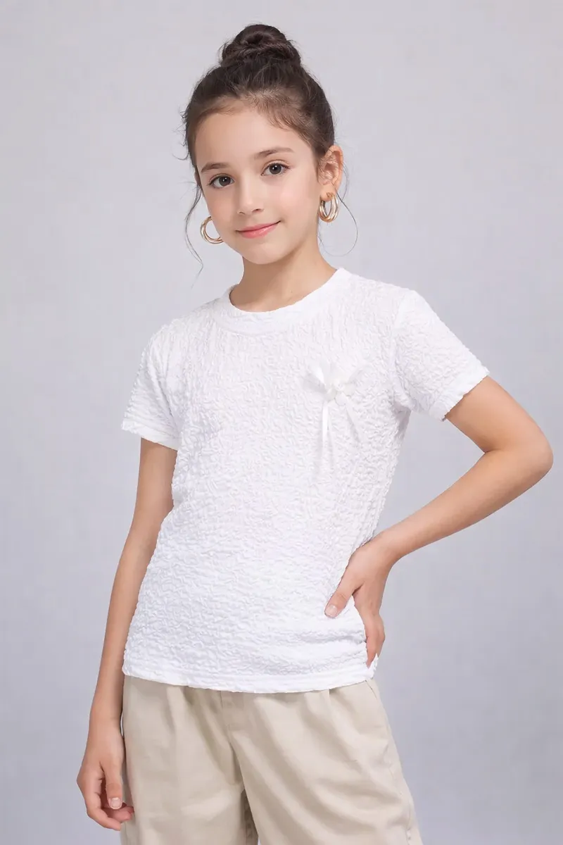 Cotton Blend Solid T-Shirt for Girl (2-14 Yrs) 0110151112YRSWHI