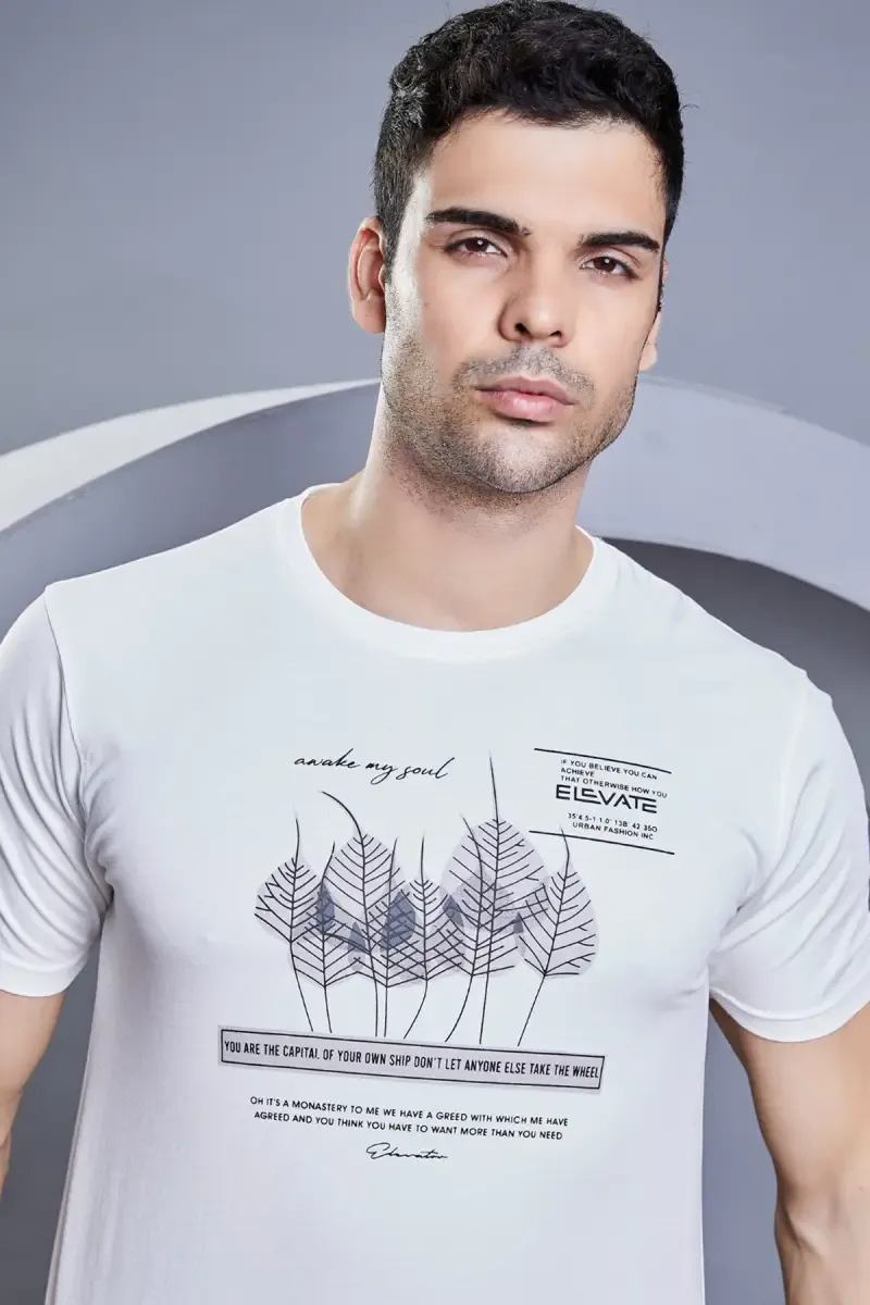 Men's Tencel Lycra Graphic Print T-shirt 011046LWHI