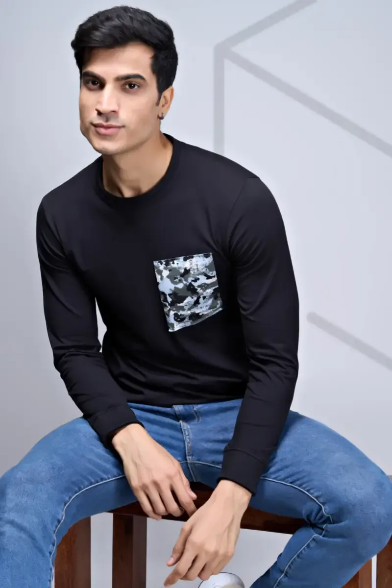 Cotton Placement Print T-shirt for Men 01107444BLA