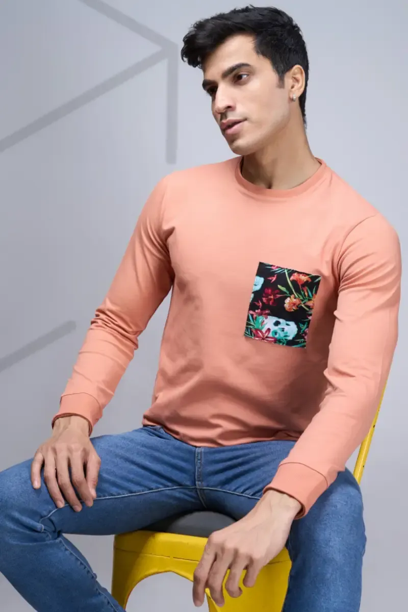 Cotton Placement Print T-shirt for Men 01107538PEA