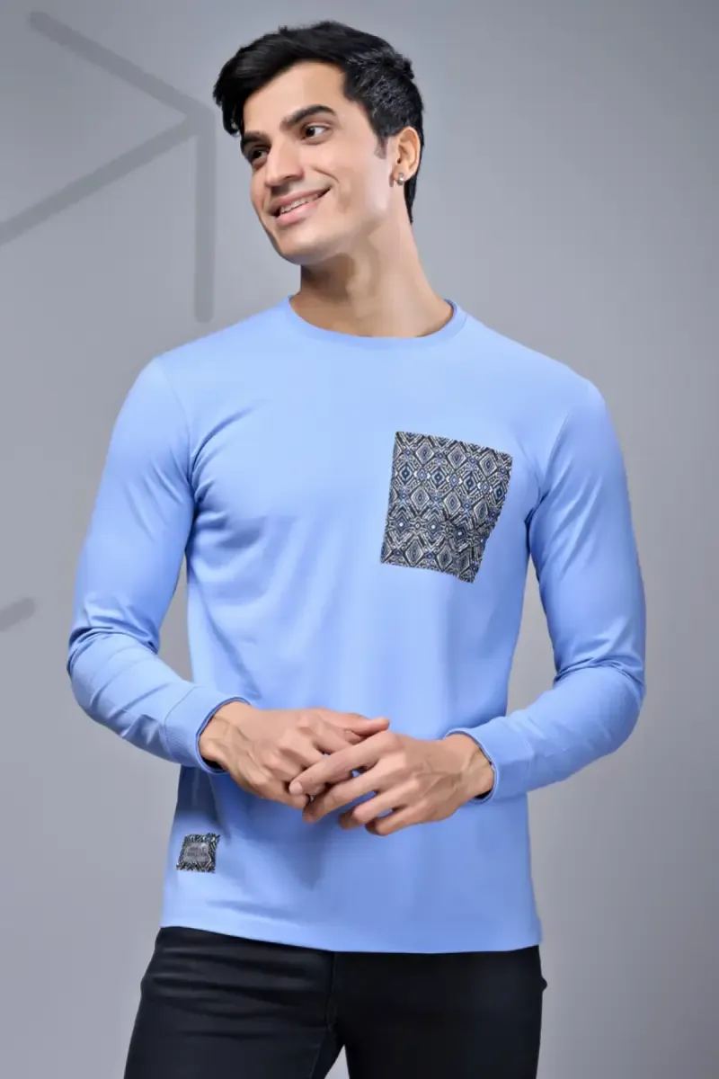 Men's Cotton Placement Print Sweatshirts 01107844SKYBLU