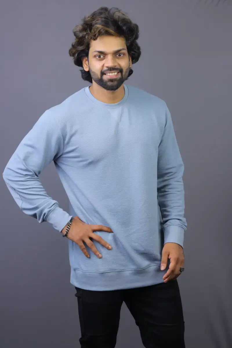 Cotton Slim Fit Casual Sweatshirts for Men 01108044BLU