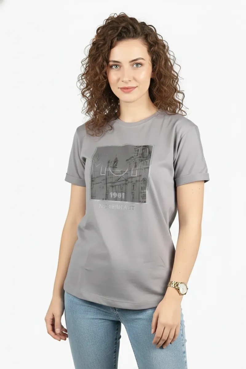 Cotton Blend Graphic Printed T-Shirt for Women 011125XXLGRE