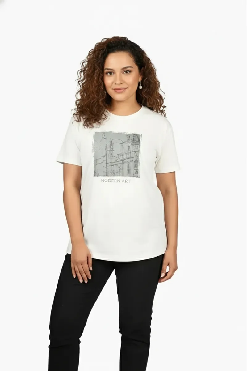 Cotton Blend Graphic Printed T-Shirt for Women 011125XXLWHI