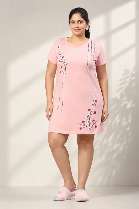 Cotton Floral Printed Night Dress for Women - Plus Size