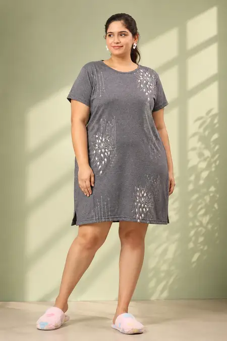 Cotton Botanical Printed Night Dress for Women - Plus Size